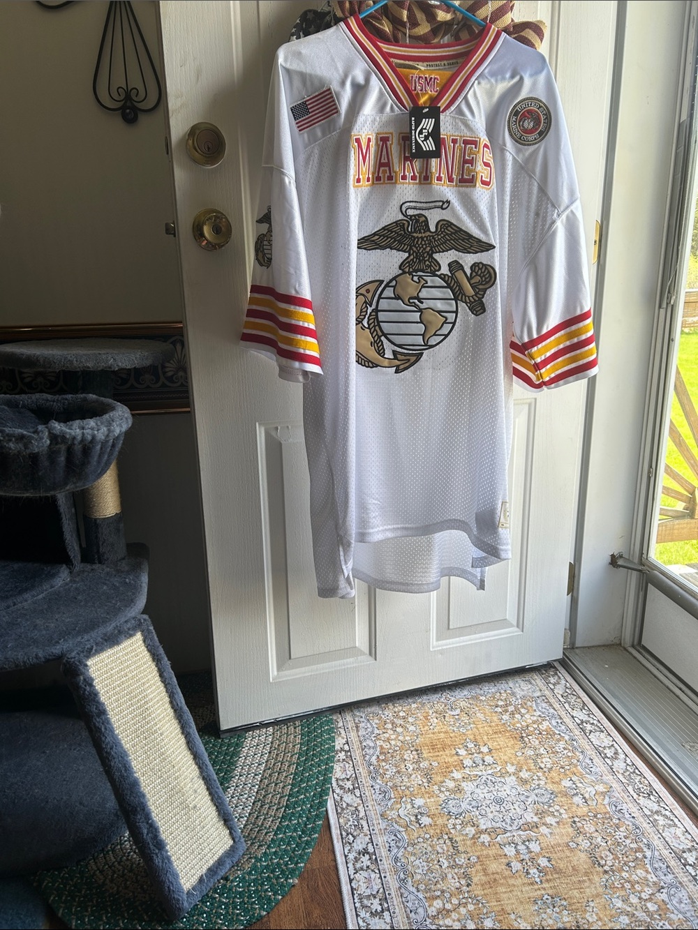 USMC Marines White Graphic Jersey with Gold & Red Accents